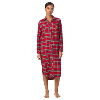 Lang nachtkleed brushed twill rood pld Lauren Ralph Lauren