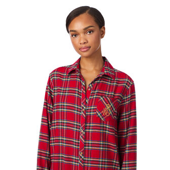 Lang nachtkleed brushed twill rood pld Lauren Ralph Lauren