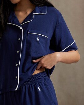 Jersey pyjamashort Ralph Lauren blauw met witte bies