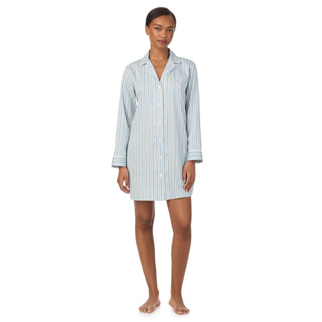 Nachthemd satijn blauw gestreept Lauren Ralph Lauren