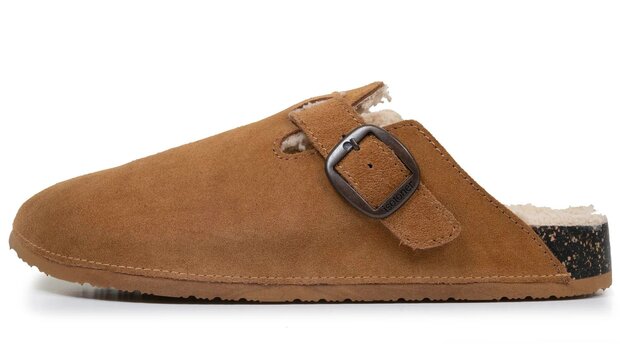 Open pantoffel met gesp camel heren Isotoner