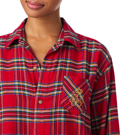 Nachtkleed brushed twill rood pld Lauren Ralph Lauren