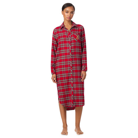 Lang nachtkleed brushed twill rood pld Lauren Ralph Lauren