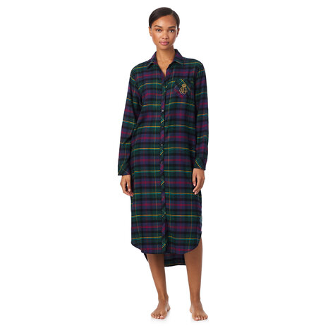Lang nachtkleed brushed twill multi pld Lauren Ralph Lauren