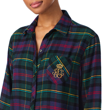 Lang nachtkleed brushed twill multi pld Lauren Ralph Lauren