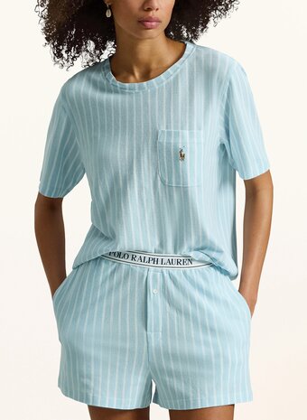 Azur blauw gestreepte pyjamashort Ralph Lauren 