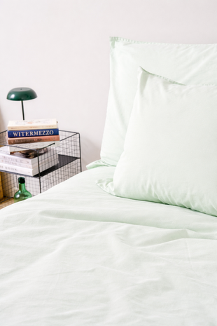 Percale stonewashed licht groen