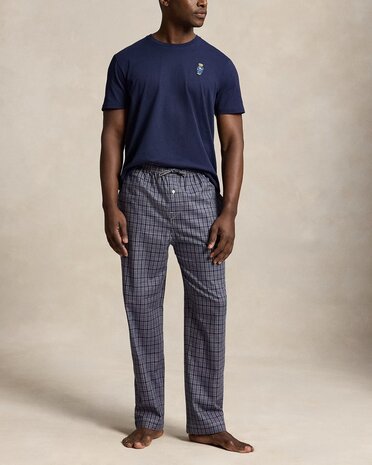 Geruite blauwe katoenen pyjamaset met Polo Bear