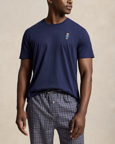Geruite blauwe katoenen pyjamaset met Polo Bear